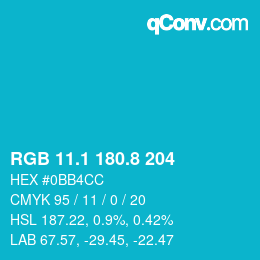 カラーコード: RGB 11.1 180.8 204 | qconv.com