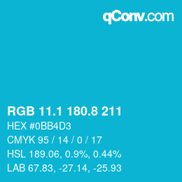 カラーコード: RGB 11.1 180.8 211 | qconv.com