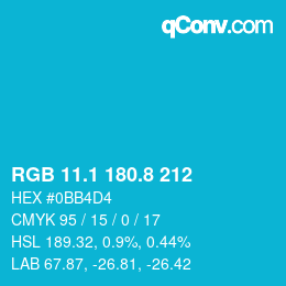 カラーコード: RGB 11.1 180.8 212 | qconv.com