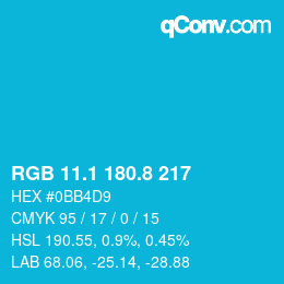 カラーコード: RGB 11.1 180.8 217 | qconv.com