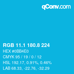 カラーコード: RGB 11.1 180.8 224 | qconv.com