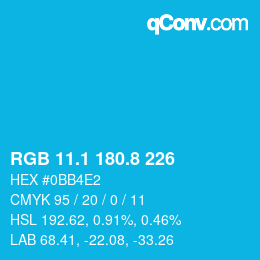 カラーコード: RGB 11.1 180.8 226 | qconv.com
