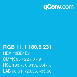 カラーコード: RGB 11.1 180.8 231 | qconv.com