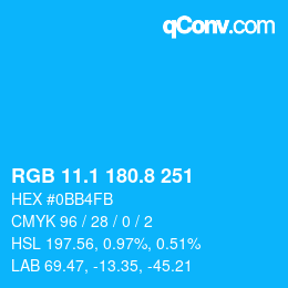 カラーコード: RGB 11.1 180.8 251 | qconv.com