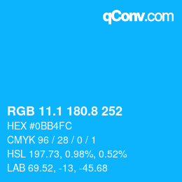 カラーコード: RGB 11.1 180.8 252 | qconv.com