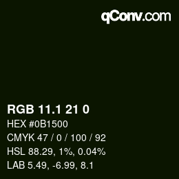 カラーコード: RGB 11.1 21 0 | qconv.com