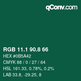 カラーコード: RGB 11.1 90.8 66 | qconv.com