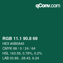 カラーコード: RGB 11.1 90.8 69 | qconv.com