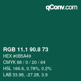 Color code: RGB 11.1 90.8 73 | qconv.com