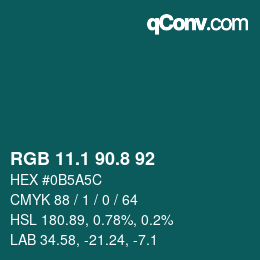 Color code: RGB 11.1 90.8 92 | qconv.com