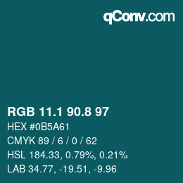 Color code: RGB 11.1 90.8 97 | qconv.com