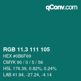 カラーコード: RGB 11.3 111 105 | qconv.com
