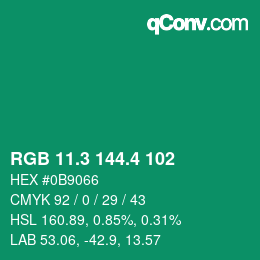 カラーコード: RGB 11.3 144.4 102 | qconv.com