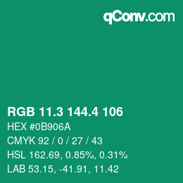 カラーコード: RGB 11.3 144.4 106 | qconv.com