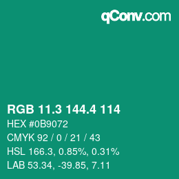カラーコード: RGB 11.3 144.4 114 | qconv.com