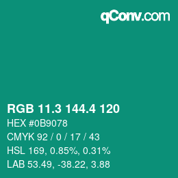 カラーコード: RGB 11.3 144.4 120 | qconv.com