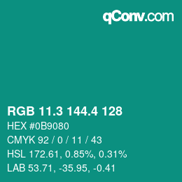 カラーコード: RGB 11.3 144.4 128 | qconv.com