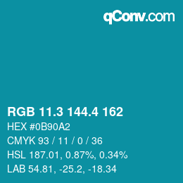 カラーコード: RGB 11.3 144.4 162 | qconv.com
