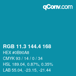 カラーコード: RGB 11.3 144.4 168 | qconv.com
