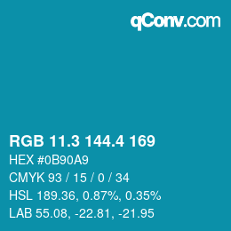 カラーコード: RGB 11.3 144.4 169 | qconv.com