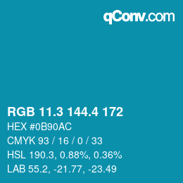 カラーコード: RGB 11.3 144.4 172 | qconv.com