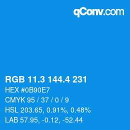 カラーコード: RGB 11.3 144.4 231 | qconv.com