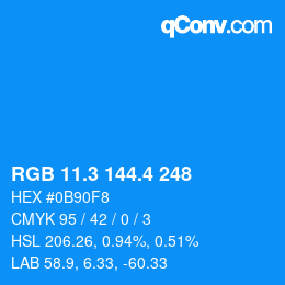 カラーコード: RGB 11.3 144.4 248 | qconv.com