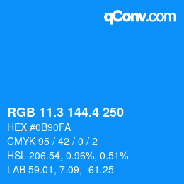 カラーコード: RGB 11.3 144.4 250 | qconv.com