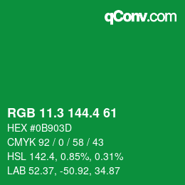 カラーコード: RGB 11.3 144.4 61 | qconv.com