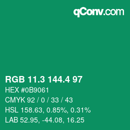 カラーコード: RGB 11.3 144.4 97 | qconv.com