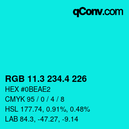 カラーコード: RGB 11.3 234.4 226 | qconv.com