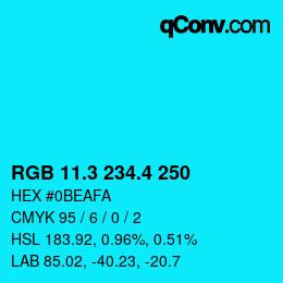 カラーコード: RGB 11.3 234.4 250 | qconv.com