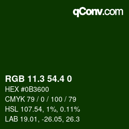 カラーコード: RGB 11.3 54.4 0 | qconv.com