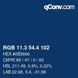 カラーコード: RGB 11.3 54.4 102 | qconv.com