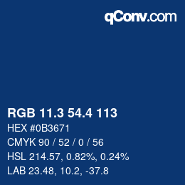 カラーコード: RGB 11.3 54.4 113 | qconv.com