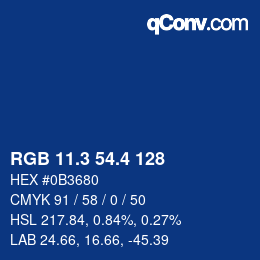 カラーコード: RGB 11.3 54.4 128 | qconv.com