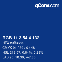 カラーコード: RGB 11.3 54.4 132 | qconv.com