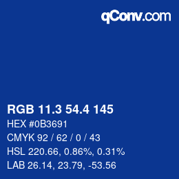 カラーコード: RGB 11.3 54.4 145 | qconv.com