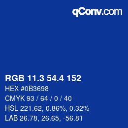 カラーコード: RGB 11.3 54.4 152 | qconv.com