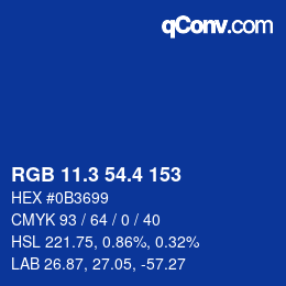 カラーコード: RGB 11.3 54.4 153 | qconv.com
