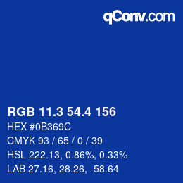 カラーコード: RGB 11.3 54.4 156 | qconv.com