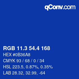 カラーコード: RGB 11.3 54.4 168 | qconv.com