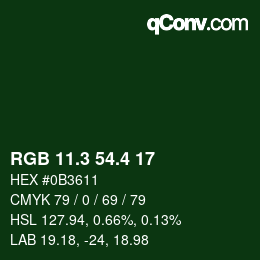 カラーコード: RGB 11.3 54.4 17 | qconv.com