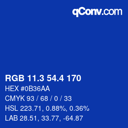 カラーコード: RGB 11.3 54.4 170 | qconv.com