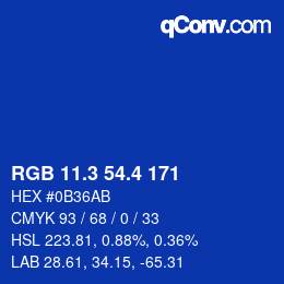 カラーコード: RGB 11.3 54.4 171 | qconv.com
