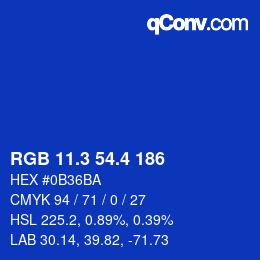 カラーコード: RGB 11.3 54.4 186 | qconv.com