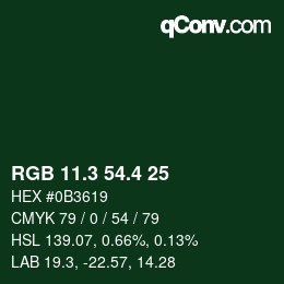 カラーコード: RGB 11.3 54.4 25 | qconv.com