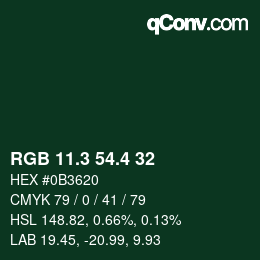 カラーコード: RGB 11.3 54.4 32 | qconv.com