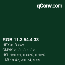 カラーコード: RGB 11.3 54.4 33 | qconv.com