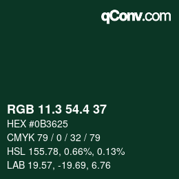 カラーコード: RGB 11.3 54.4 37 | qconv.com